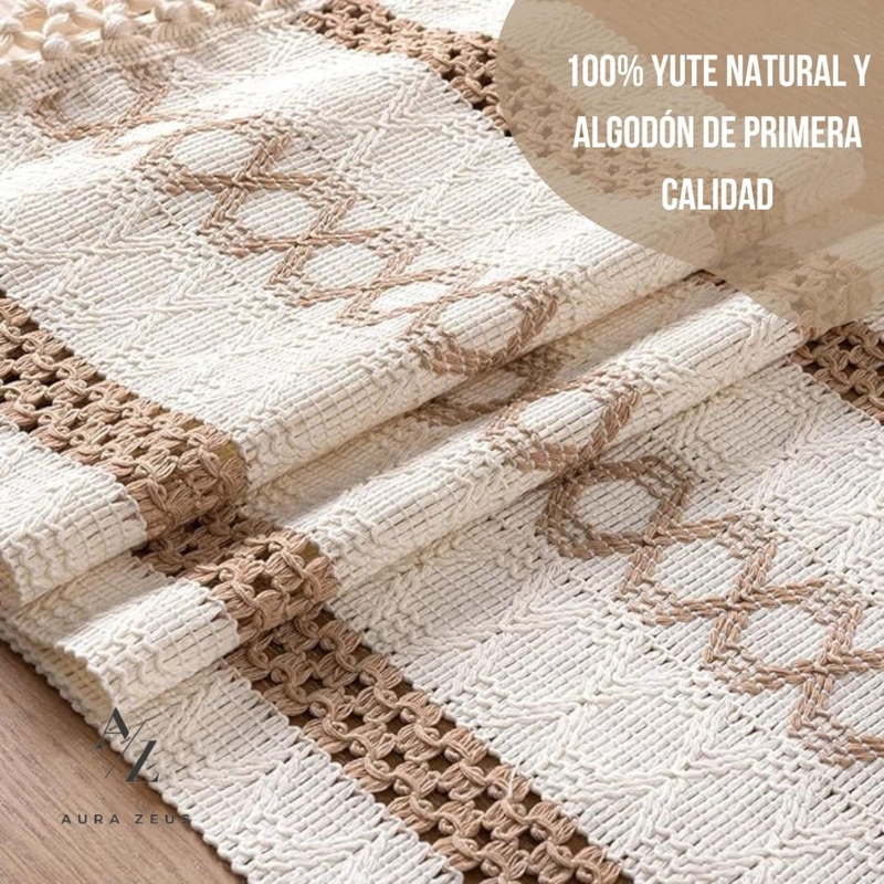 CAMINO DE MESA DECORACION YUTE MANTELES DE CENTRO 180 X 30 CM BLANCO CAFE - 2