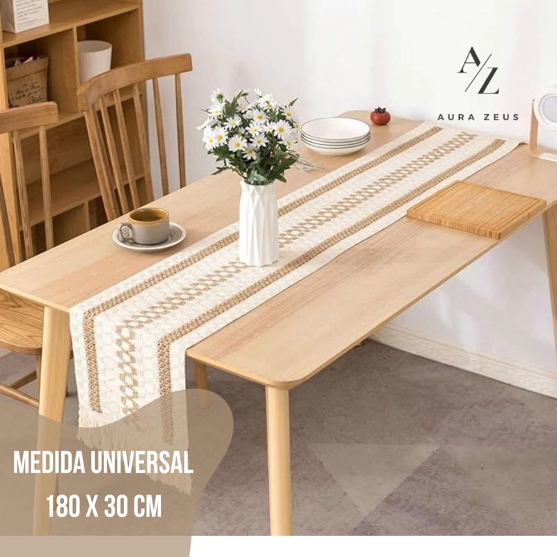 CAMINO DE MESA DECORACION YUTE MANTELES DE CENTRO 180 X 30 CM BLANCO CAFE - 3