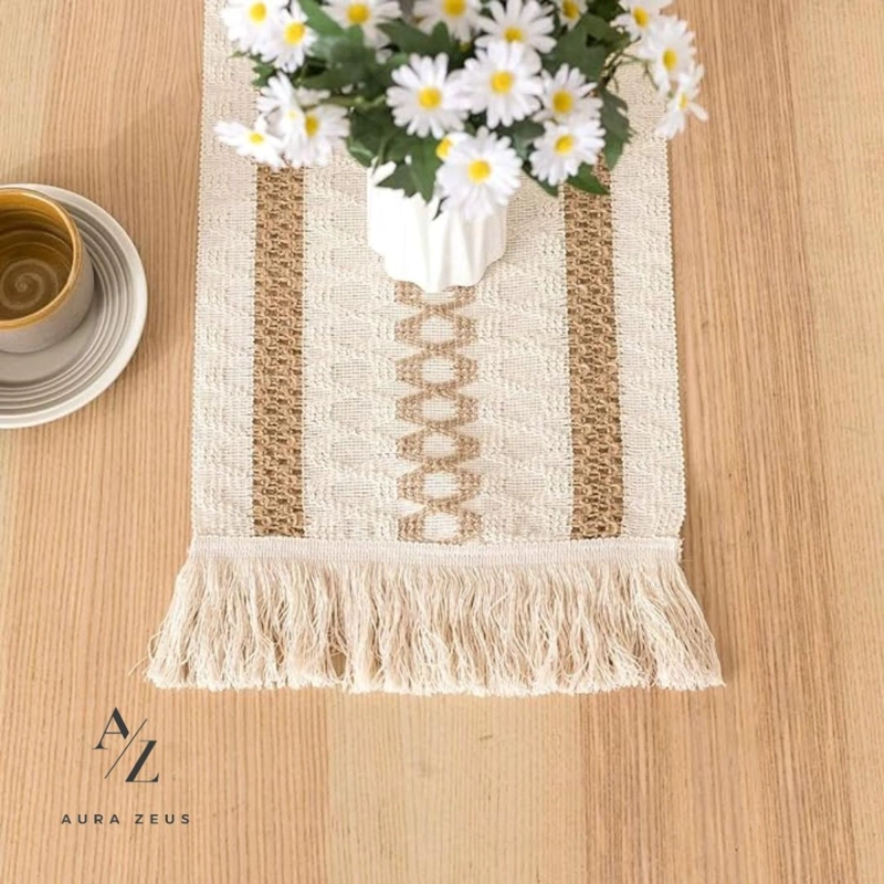 CAMINO DE MESA DECORACION YUTE MANTELES DE CENTRO 180 X 30 CM BLANCO CAFE - 6