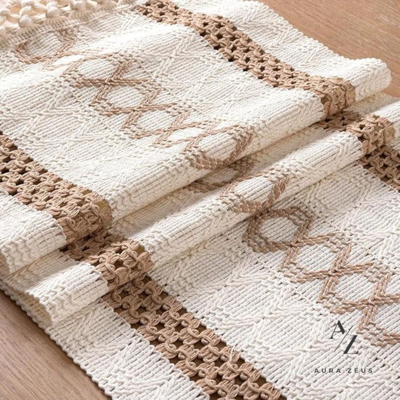 CAMINO DE MESA DECORACION YUTE MANTELES DE CENTRO 180 X 30 CM BLANCO CAFE - 8