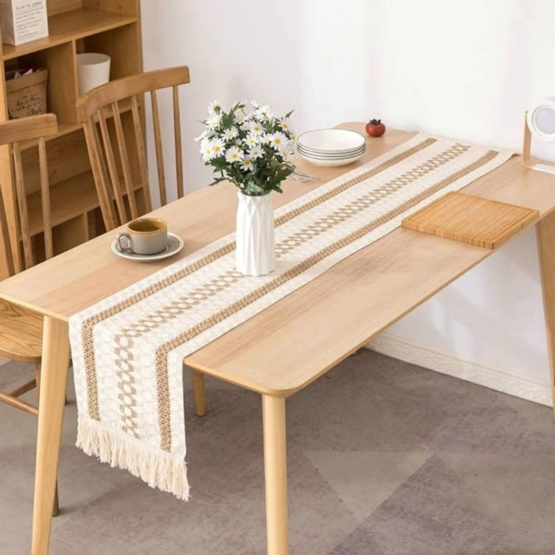 CAMINO DE MESA DECORACION YUTE MANTELES DE CENTRO 180 X 30 CM BLANCO CAFE - 9