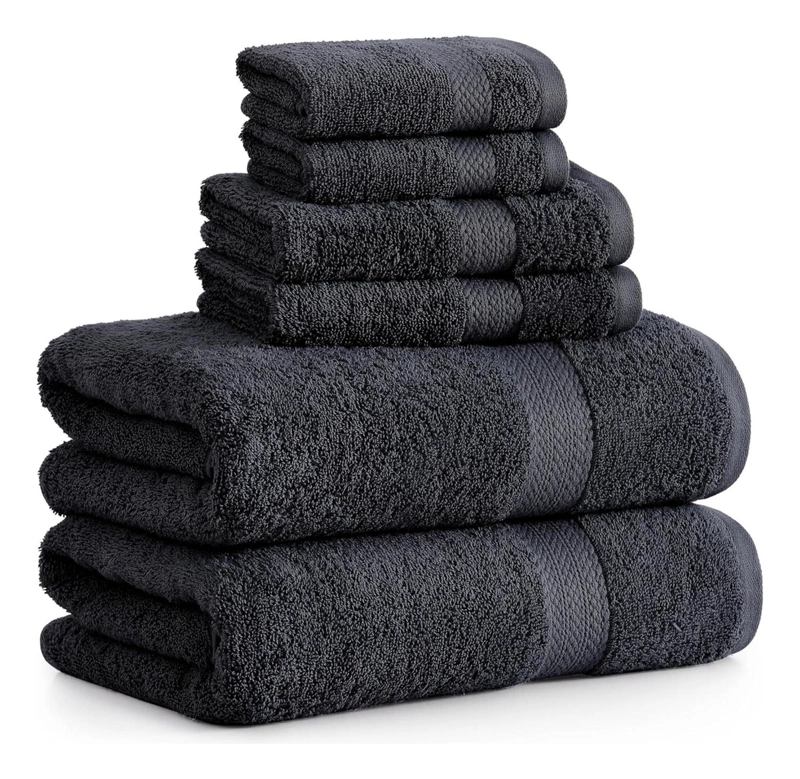 SET DE 6 TOALLAS DE BANO ALGODON 500GR CUERPO MANO GRANDE GRIS - 1