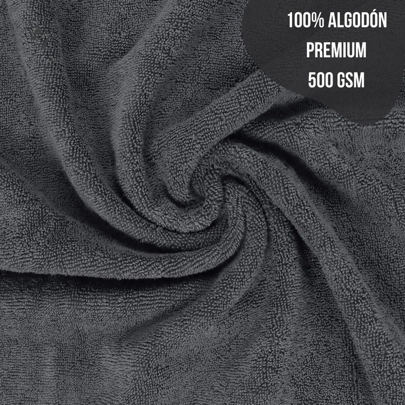 SET DE 6 TOALLAS DE BANO ALGODON 500GR CUERPO MANO GRANDE GRIS - 3