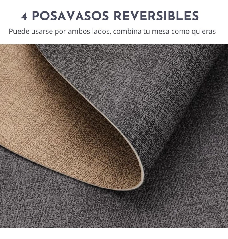 SET 4 POSAVASOS REDONDOS ANTIMANCHAS ECOCUERO MESA 2 EN 1 IR BEIGE - 2