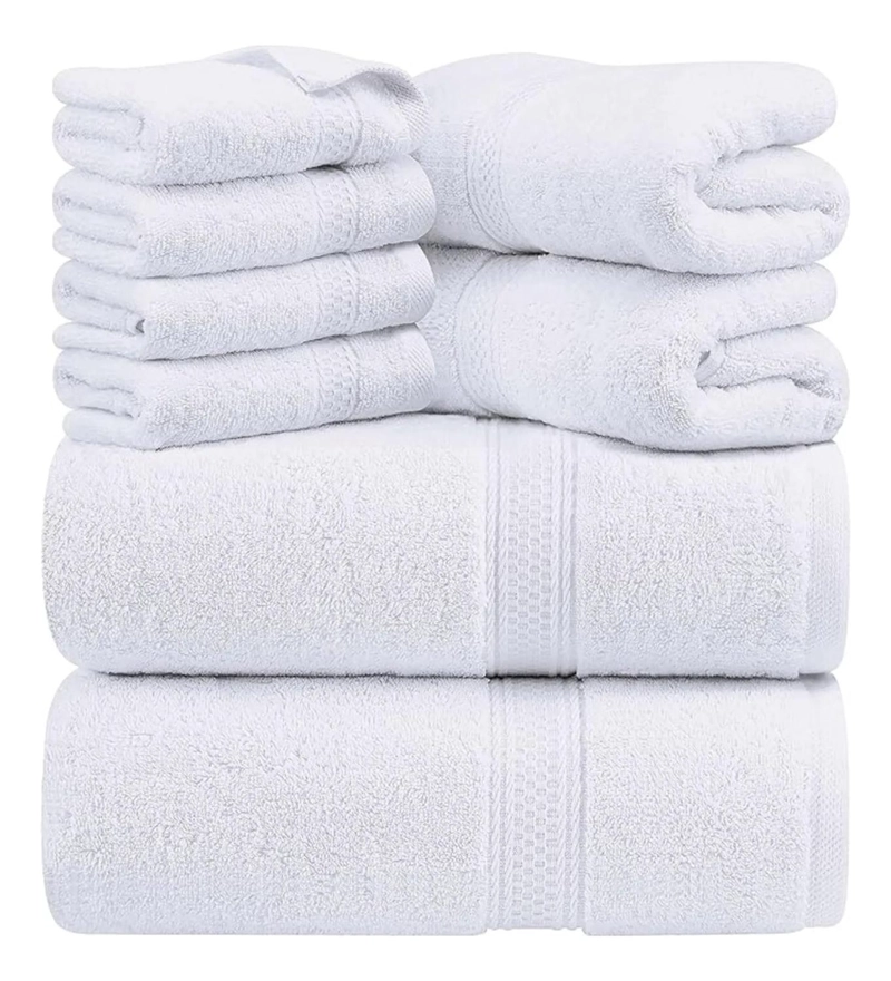 SET DE 8 TOALLAS DE BANO ALGODON 500GR CUERPO MANO GRANDE BLANCO - 1