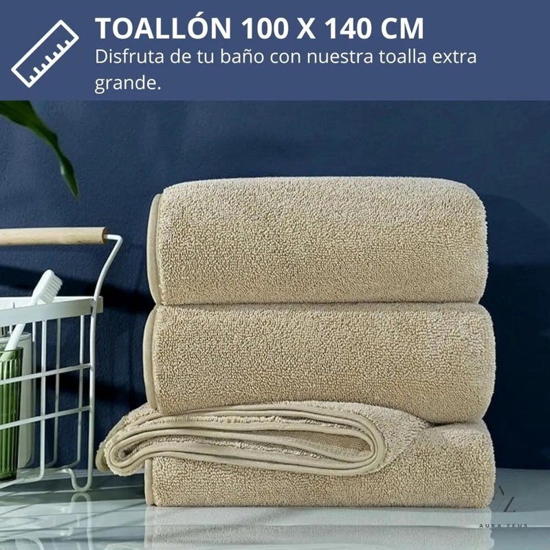 SET DE 2 TOALLAS GRANDE DE BANO TOALLON 100 X 140 CM MICROFIBRA BEIGE - 2