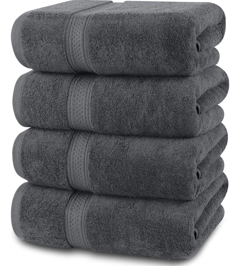 SET DE 4 TOALLAS DE BANO 140 X 70 CM ALGODON 500GR GRANDES GRIS - 1