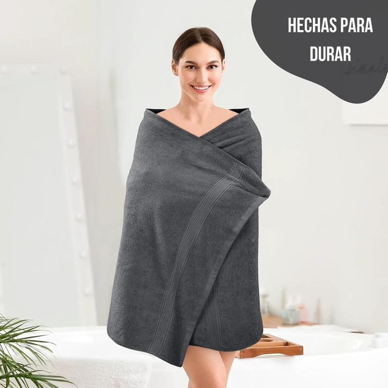 SET DE 4 TOALLAS DE BANO 140 X 70 CM ALGODON 500GR GRANDES GRIS - 4