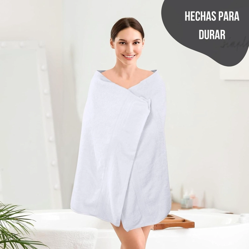SET DE 2 TOALLAS DE BANO 140X70 CM ALGODON 500GR GRANDES BLANCO - 4