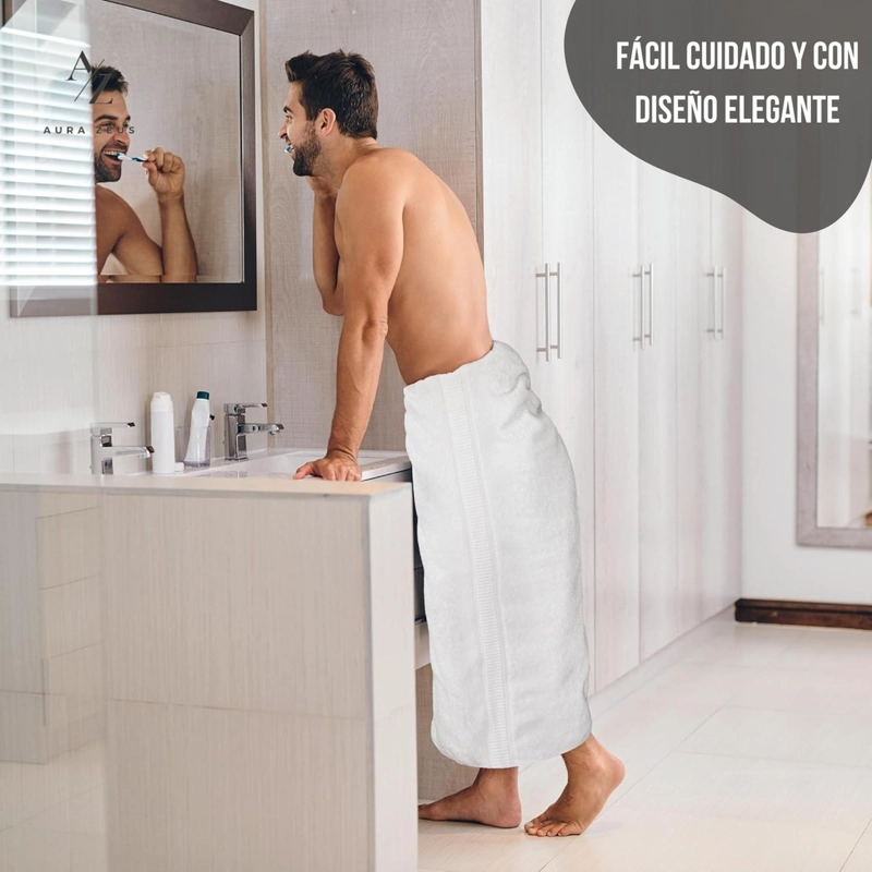 SET DE 2 TOALLAS DE BANO 140X70 CM ALGODON 500GR GRANDES BLANCO - 5