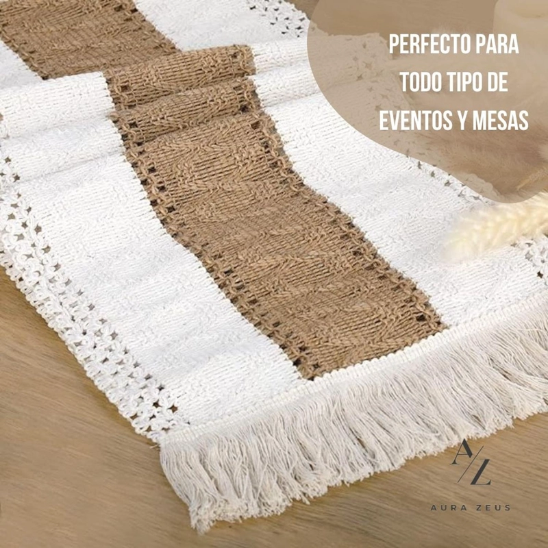 CAMINO DE MESA ALGODON YUTE ETNICO MANTEL DE CENTRO 180X30CM - 3