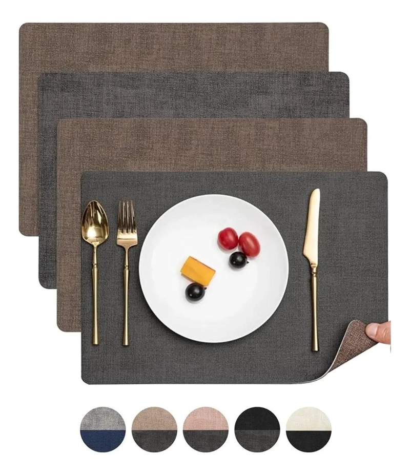 SET 4 INDIVIDUALES + 4 POSAVASOS IMPERMEABLES ANTIMANCHAS 2 EN 1 CAFE RECTANGULAR - 1