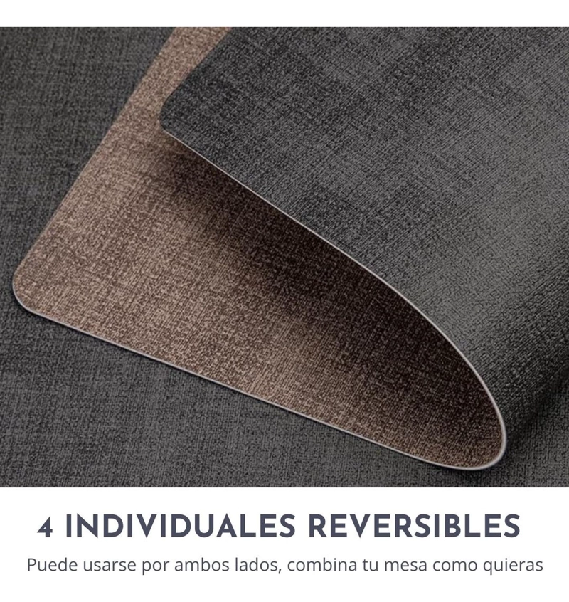 SET 4 INDIVIDUALES + 4 POSAVASOS IMPERMEABLES ANTIMANCHAS 2 EN 1 CAFE RECTANGULAR - 3