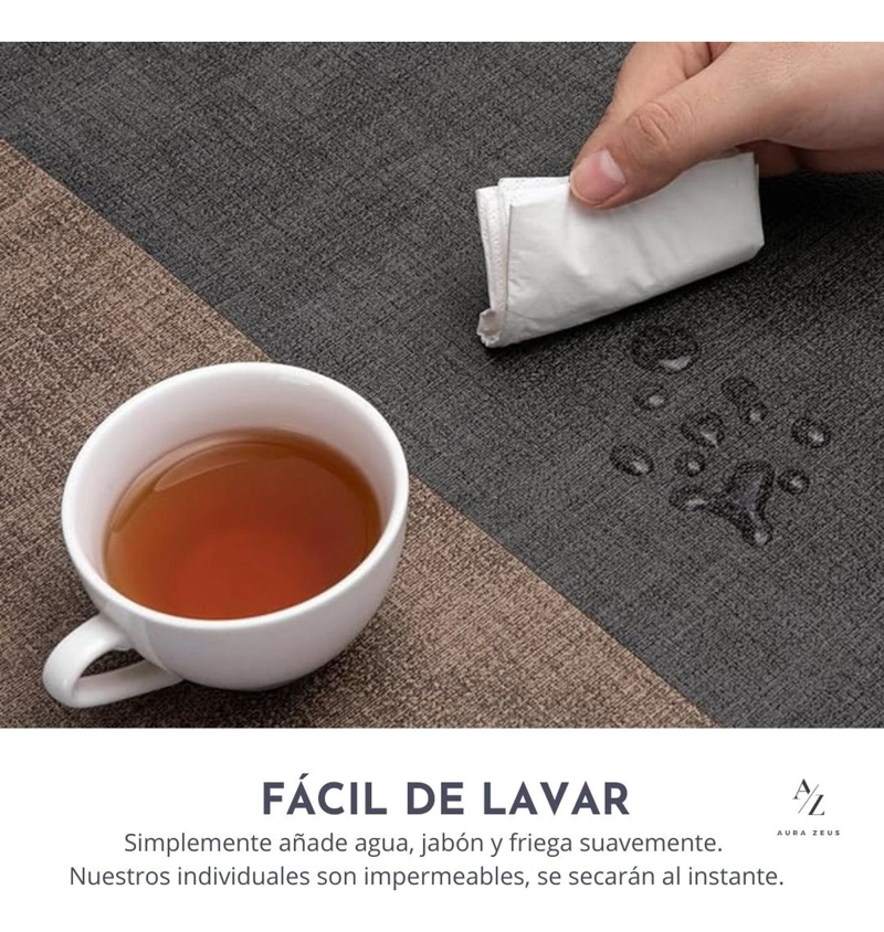 SET 4 INDIVIDUALES + 4 POSAVASOS IMPERMEABLES ANTIMANCHAS 2 EN 1 CAFE RECTANGULAR - 4