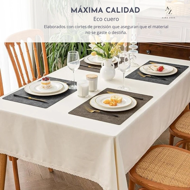 SET 4 INDIVIDUALES + 4 POSAVASOS IMPERMEABLES ANTIMANCHAS 2 EN 1 CAFE RECTANGULAR - 6