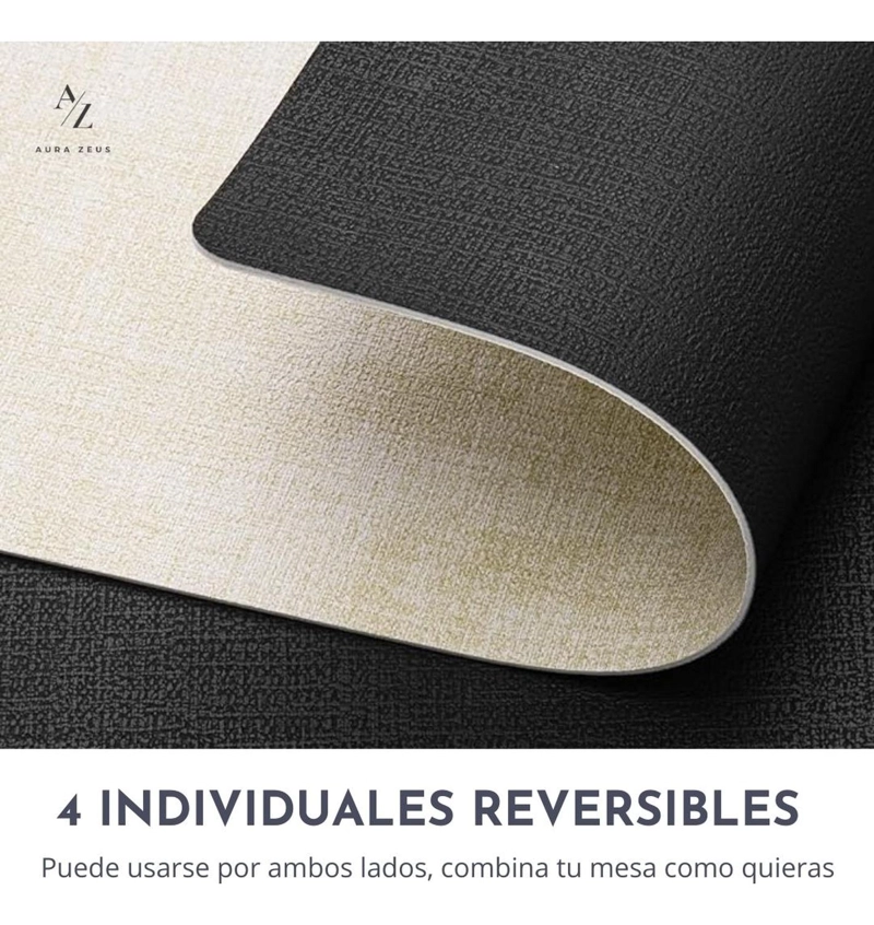 SET 4 INDIVIDUALES IMPERMEABLE ECOCUERO ANTIMANCHA 2 EN 1 - 3