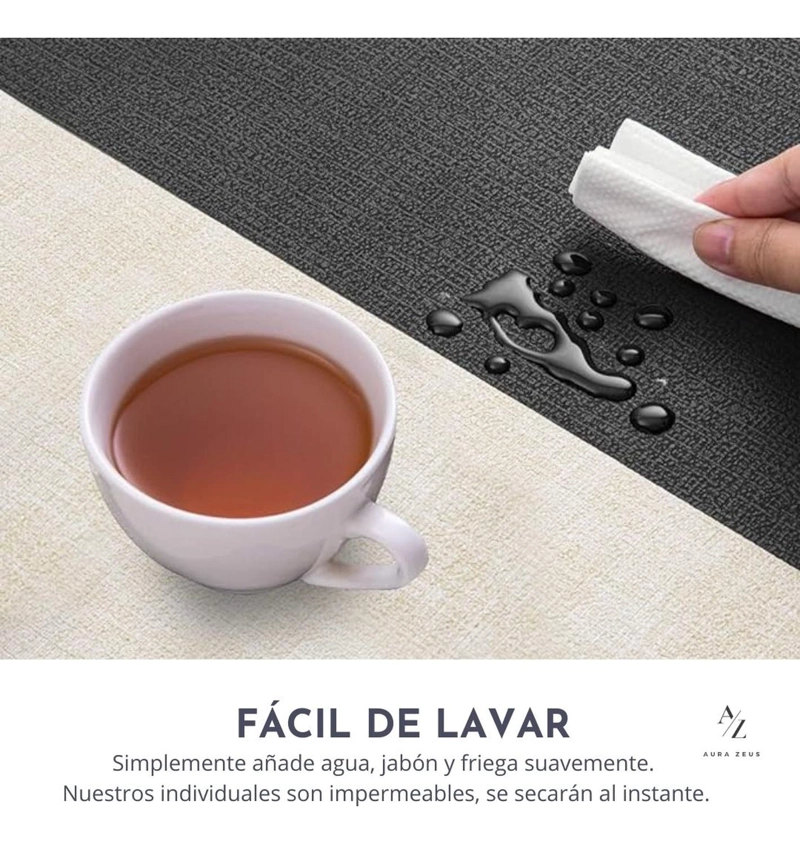 SET 4 INDIVIDUALES IMPERMEABLE ECOCUERO ANTIMANCHA 2 EN 1 - 4