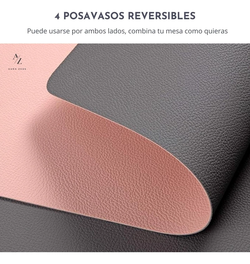 SET 4 POSAVASOS REDONDOS ANTIMANCHAS ECOCUERO MESA 2 EN 1 ROSA - 2