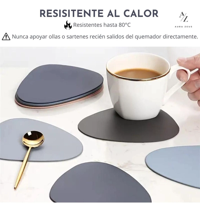 SET 4 POSAVASOS REDONDOS ANTIMANCHAS ECOCUERO MESA 2 EN 1 ROSA - 5