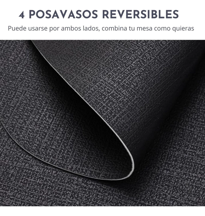 SET 4 POSAVASOS REDONDOS ANTIMANCHAS ECOCUERO MESA 2 EN 1 IR NEGRO - 2