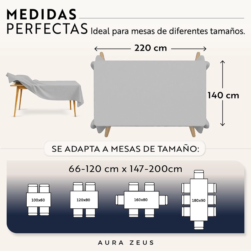 MANTEL RECTANGULAR ANTIMANCHAS IMPERMEABLE GENERO TELA 220 X 140 CM GRIS - 2