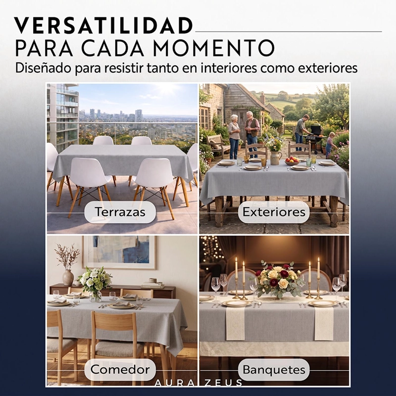 MANTEL RECTANGULAR ANTIMANCHAS IMPERMEABLE GENERO TELA 220 X 140 CM GRIS - 6