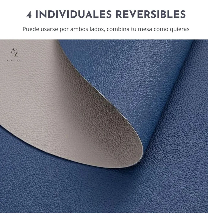 SET 4 INDIVIDUALES + 4 POSAVASOS IMPERMEABLES ANTIMANCHAS 2 EN 1 GRIS - 3