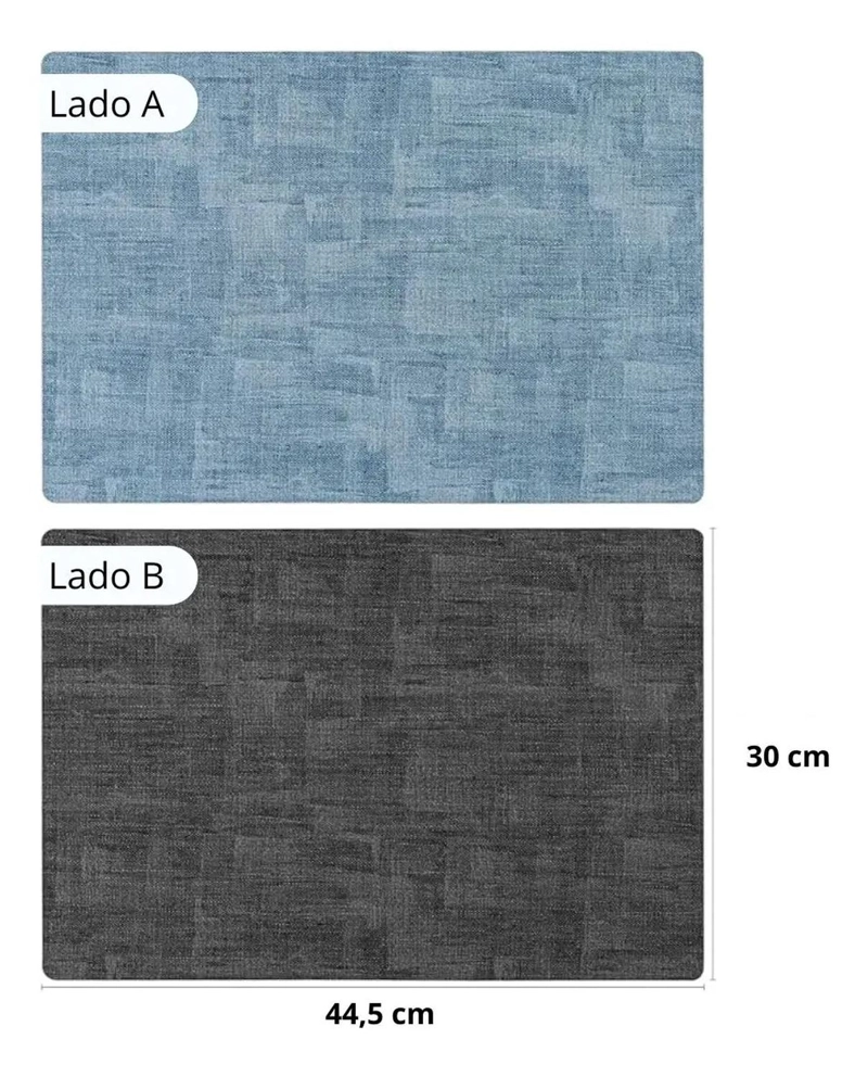 SET 4 INDIVIDUALES IMPERMEABLE ECOCUERO ANTIMANCHA 2 EN 1 CELESTE - 2