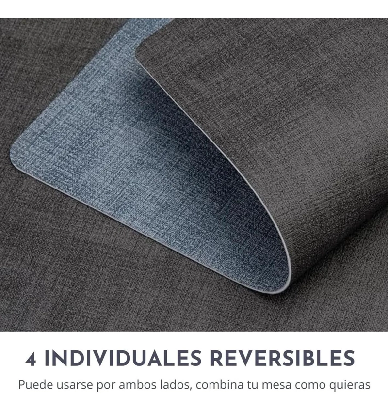 SET 4 INDIVIDUALES IMPERMEABLE ECOCUERO ANTIMANCHA 2 EN 1 CELESTE - 3