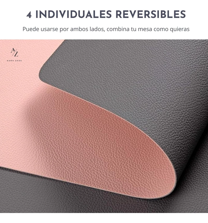 SET 4 INDIVIDUALES + 4 POSAVASOS IMPERMEABLES ANTIMANCHAS 2 EN 1 ROSA RECTANGULAR - 3