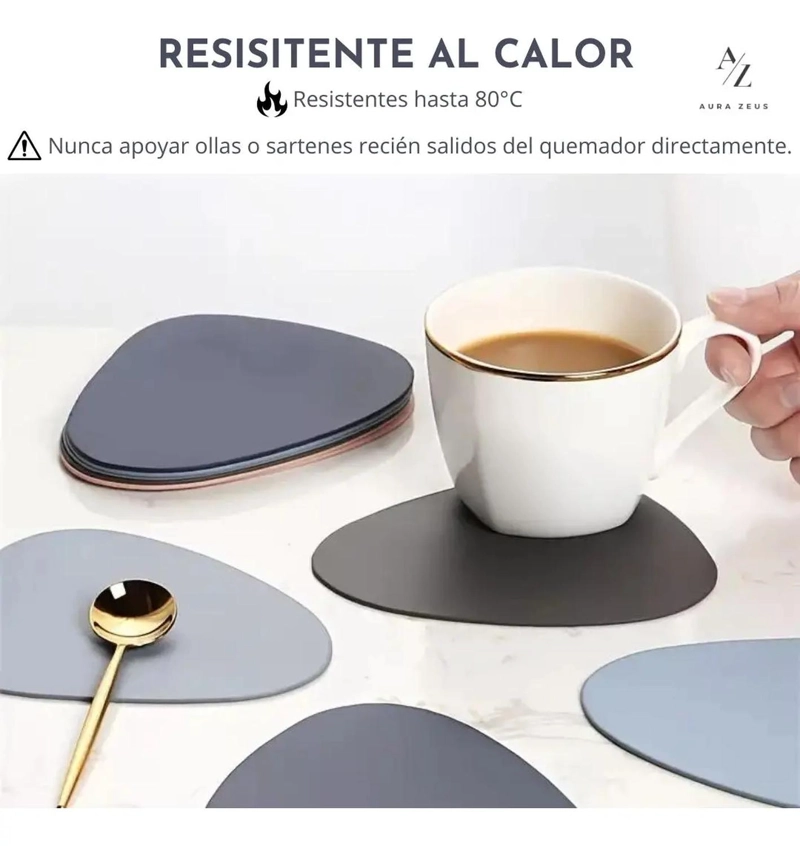 SET 4 POSAVASOS REDONDOS ANTIMANCHAS ECOCUERO MESA 2 EN 1 AZUL - 5