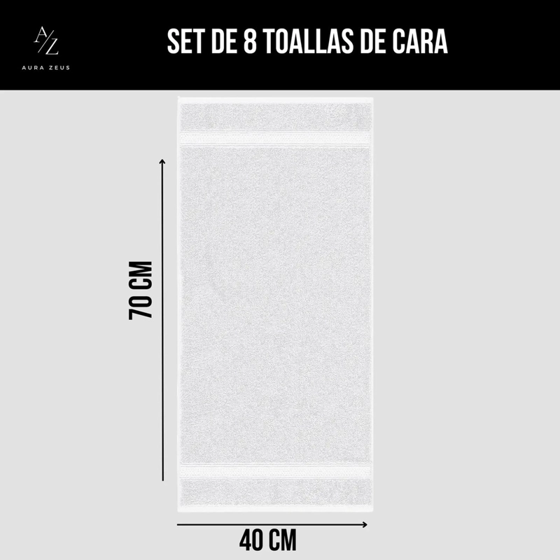 JUEGO DE 8 TOALLAS DE MANO 70 X 40 CM ALGODON 500G BANO SET BLANCO - 2