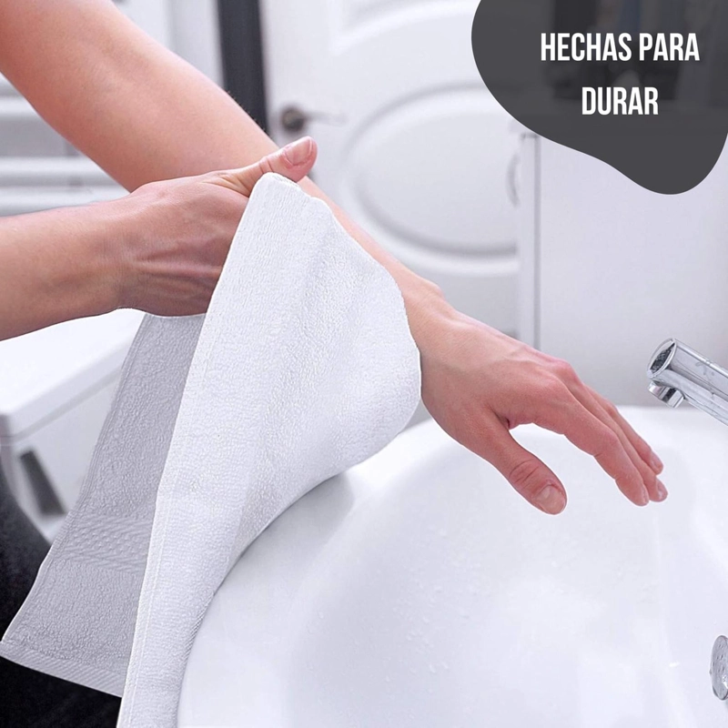 JUEGO DE 8 TOALLAS DE MANO 70 X 40 CM ALGODON 500G BANO SET BLANCO - 4