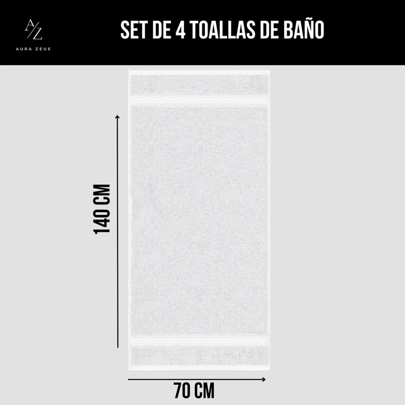SET DE 4 TOALLAS DE BANO 140 X 70 CM ALGODON 500GR GRANDES NEGRO - 2