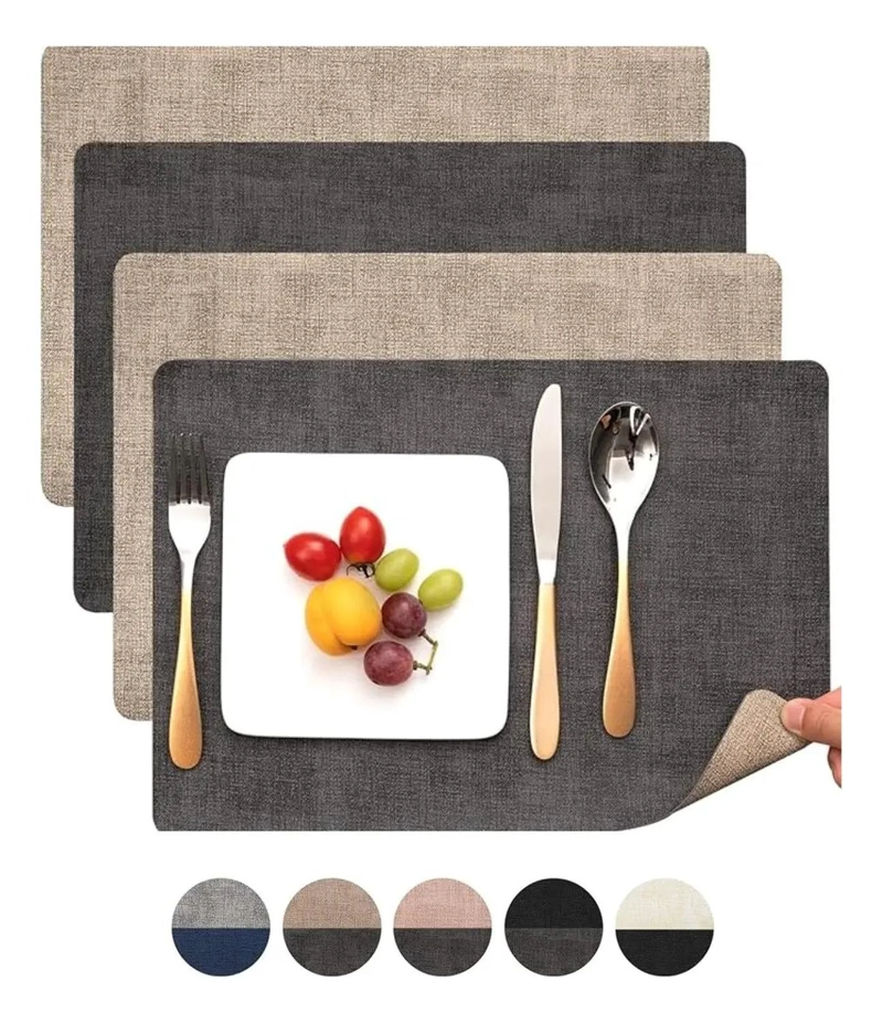 SET 4 INDIVIDUALES + 4 POSAVASOS IMPERMEABLES ANTIMANCHAS 2 EN 1 BEIGE RECTANGULAR - 1