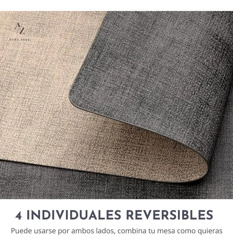 SET 4 INDIVIDUALES + 4 POSAVASOS IMPERMEABLES ANTIMANCHAS 2 EN 1 BEIGE RECTANGULAR - 3