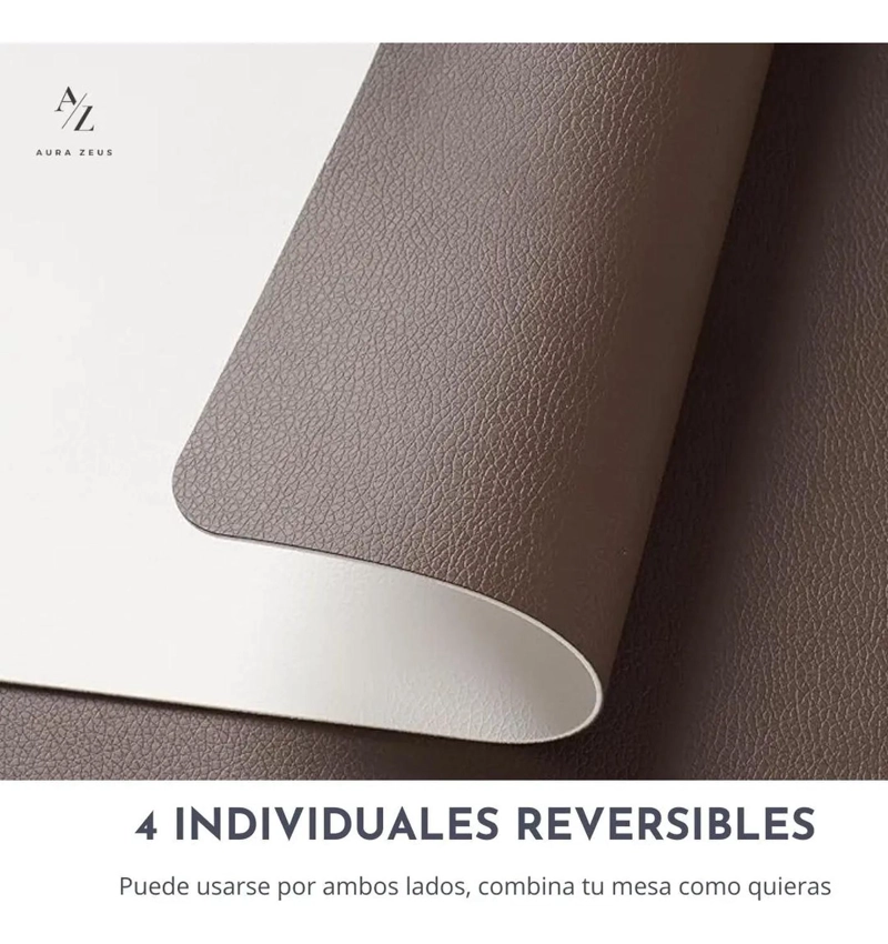 SET 4 INDIVIDUALES + 4 POSAVASOS IMPERMEABLES ANTIMANCHAS 2 EN 1 RECTANGULAR BLANCO - 3