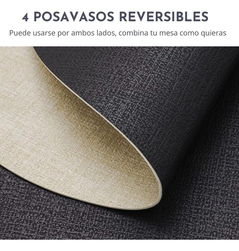SET 4 POSAVASOS REDONDOS ANTIMANCHAS ECOCUERO MESA 2 EN 1 IR BLANCO - 2