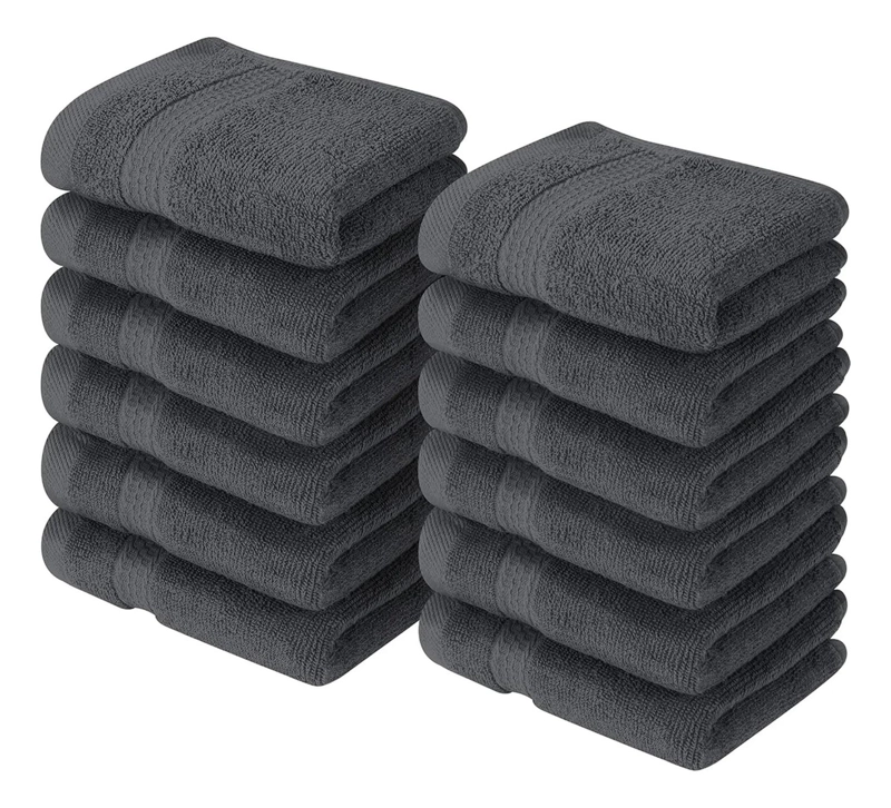 JUEGO DE 12 TOALLAS FACIALES 32 X 32 CM ALGODON 500G BANO GRIS OSCURO - 1