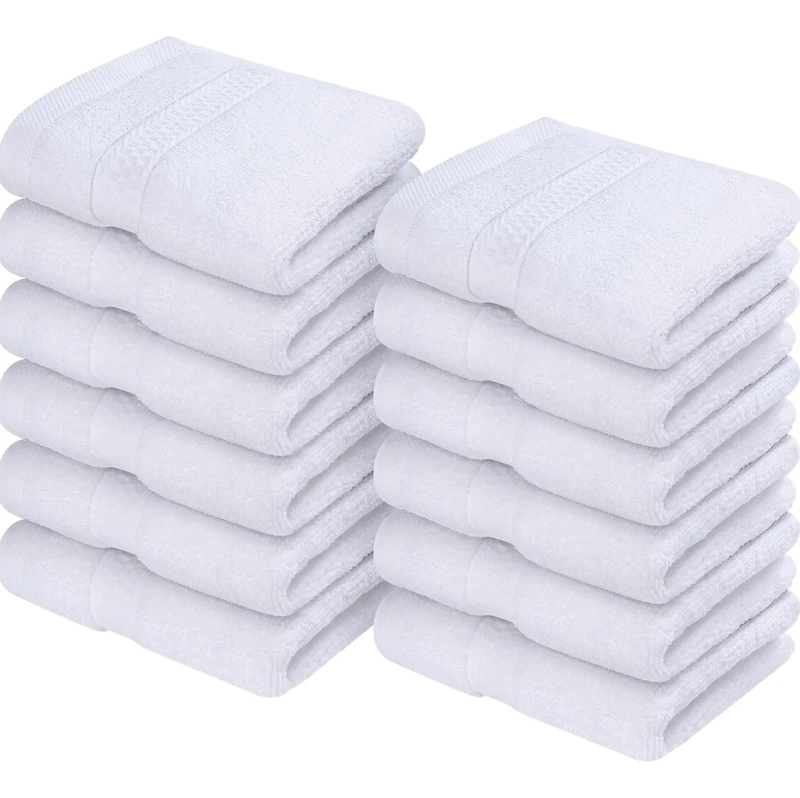 JUEGO DE 12 TOALLAS FACIALES 32X32CM ALGODON 500G BANO GR BLANCO - 1