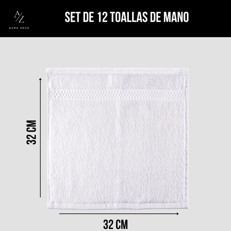 JUEGO DE 12 TOALLAS FACIALES 32X32CM ALGODON 500G BANO GR BLANCO - 2
