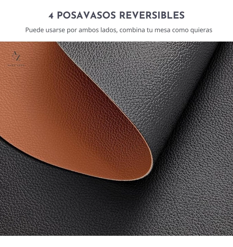 SET 4 POSAVASOS REDONDOS ANTIMANCHAS ECOCUERO MESA 2 EN 1 MARRON CAFE - 2
