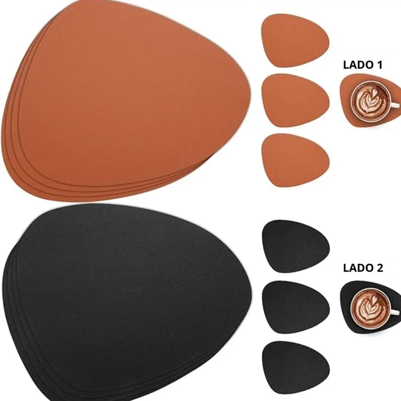 SET 4 POSAVASOS REDONDOS ANTIMANCHAS ECOCUERO MESA 2 EN 1 MARRON CAFE - 3