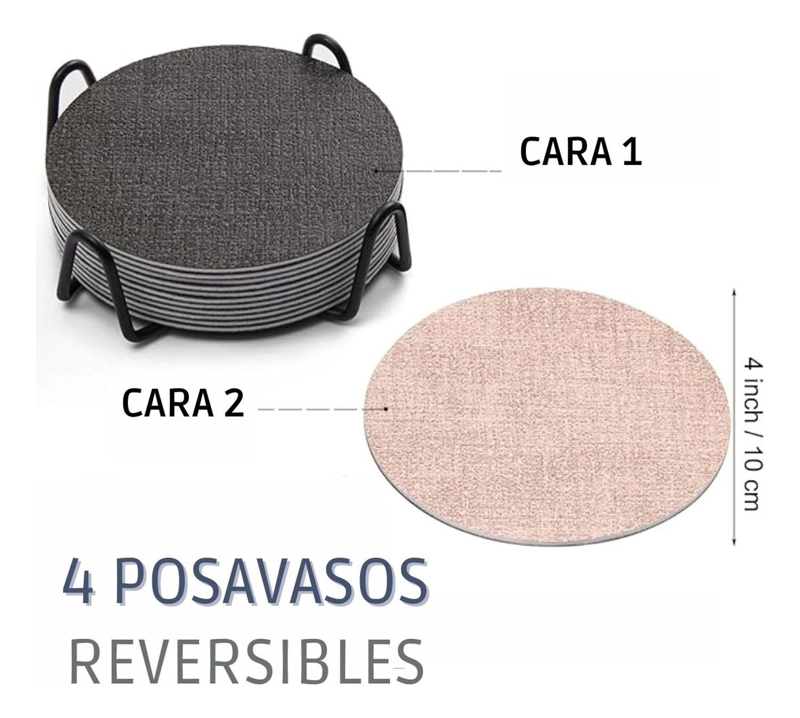 SET 4 POSAVASOS ECOCUERO ANTIMANCHAS IMPERMEABLES 2 EN 1 MULTICOLOR - 2