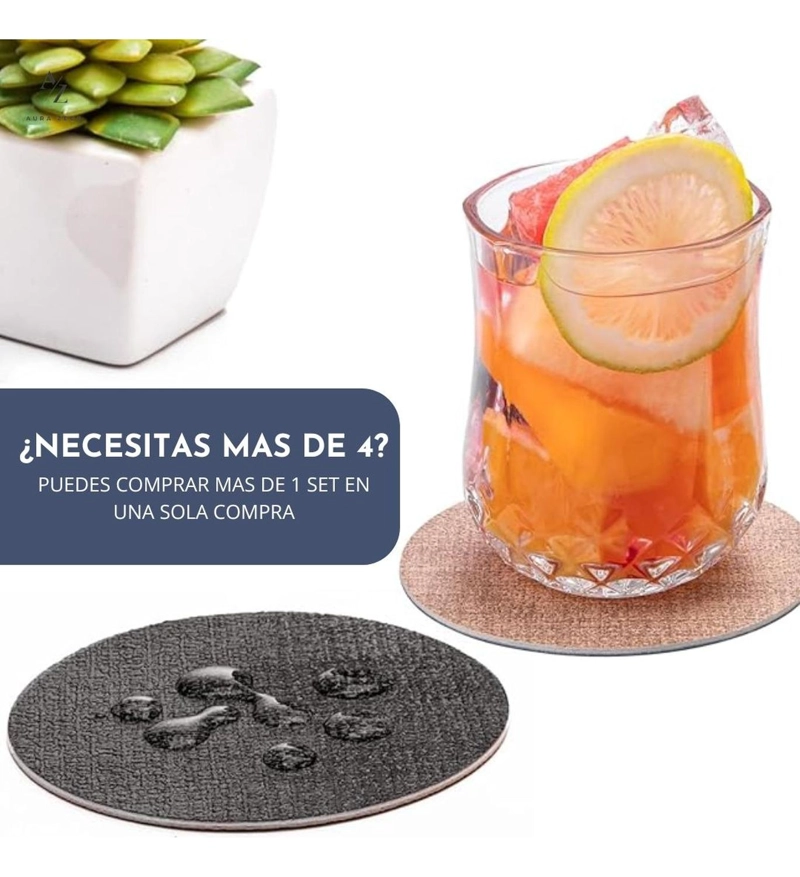SET 4 POSAVASOS ECOCUERO ANTIMANCHAS IMPERMEABLES 2 EN 1 MULTICOLOR - 6