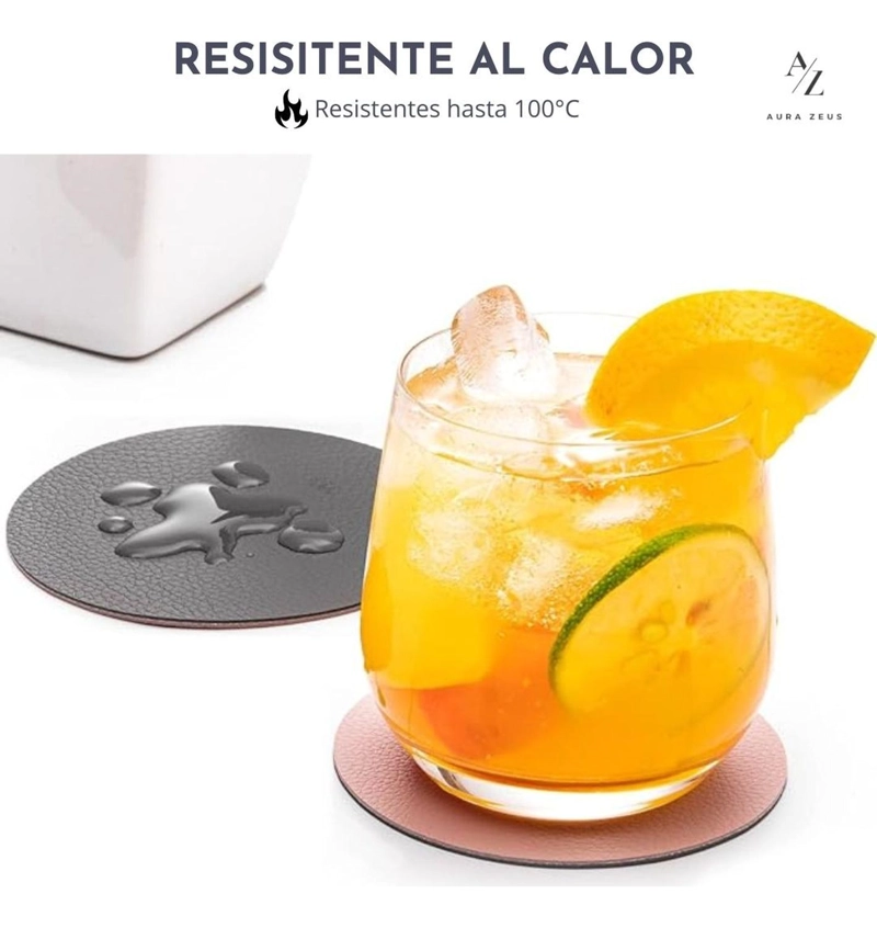 SET 4 POSAVASOS REDONDOS ANTIMANCHAS ECOCUERO MESA 2 EN 1 CI ROSA - 5