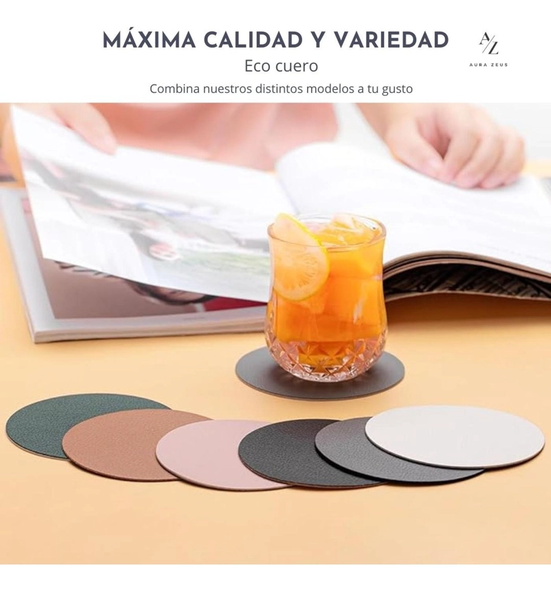 SET 4 POSAVASOS REDONDOS ANTIMANCHAS ECOCUERO MESA 2 EN 1 CI ROSA - 6