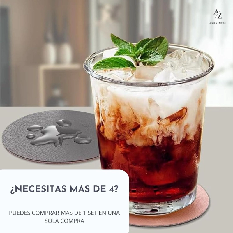 SET 4 POSAVASOS REDONDOS ANTIMANCHAS ECOCUERO MESA 2 EN 1 CI ROSA - 7