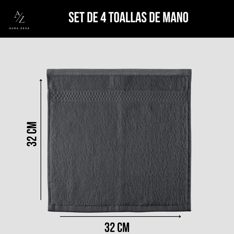 JUEGO DE 4 TOALLAS FACIALES 32 X 32 CM ALGODON 500G SET BANO GRIS - 2