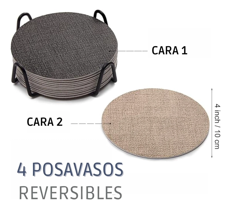 SET 4 POSAVASOS ECOCUERO ANTIMANCHAS IMPERMEABLES 2 EN 1 MULTICOLOR - 2